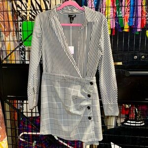 Aqua: 2 in 1 Striped Shirt + Plaid Skirt Dress